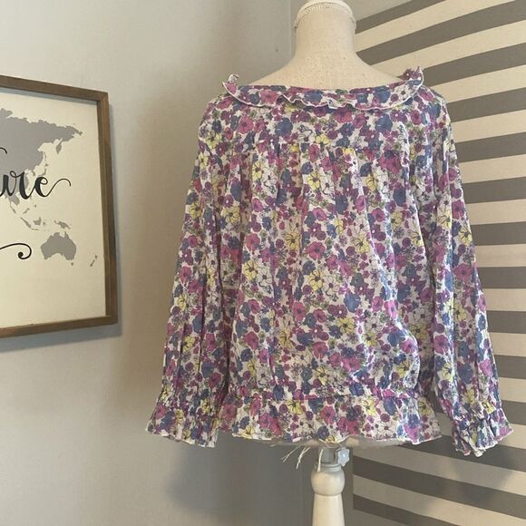 Modcloth Purple Floral Drama in Doll Valley Ruffled Cropped Blouse Size 2X - Picture 6 of 9